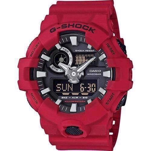 Image of Casio G-Shock rød resin med stål quartz multifunktion (5522) Herre ur, model GA-700-4AER